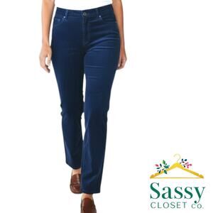 Talbots Curvy Blue Velveteen Corduroy Pants Stretch Pockets Sz 16 EUC